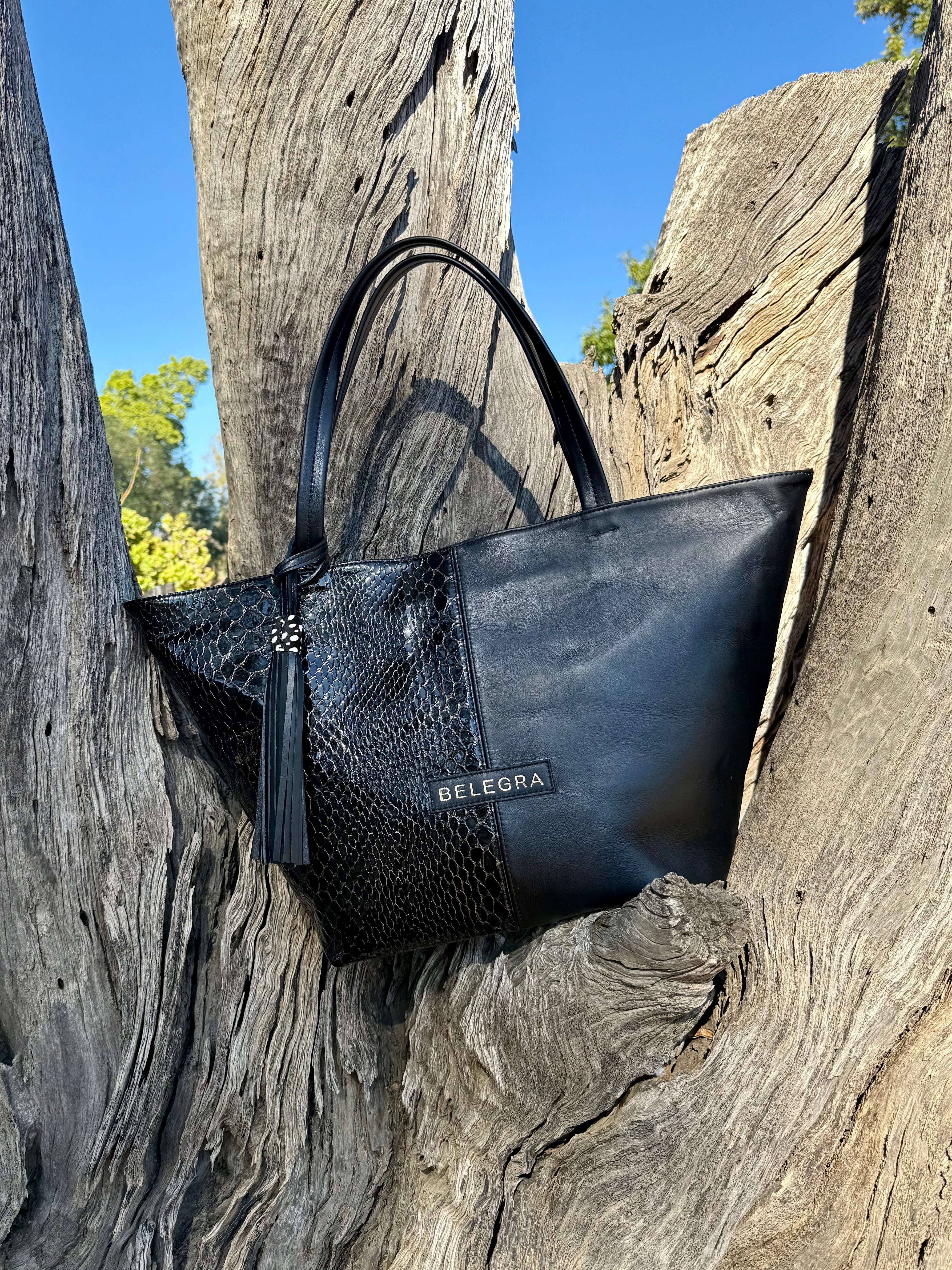 Amara Tote: Serpent Print & Black