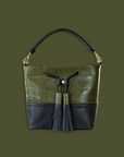 Mara Bucket: Navy & Green Ostrich Print