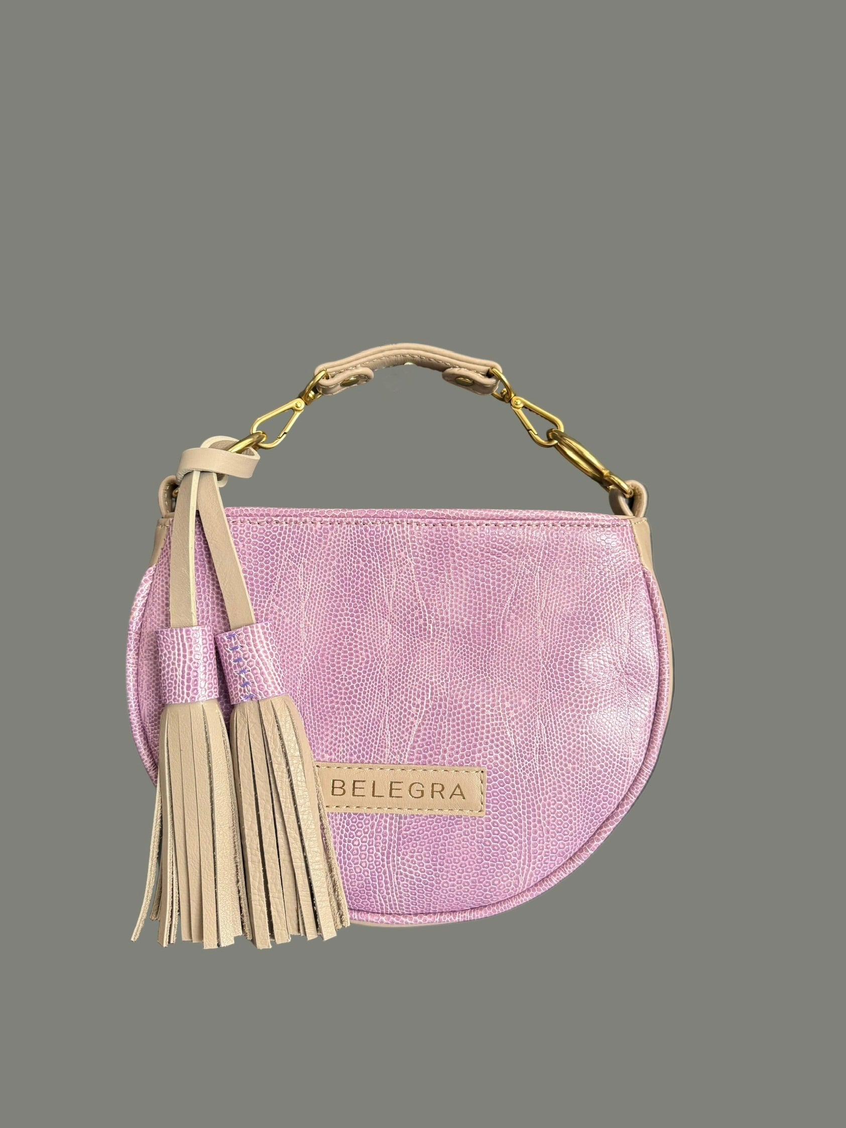 Husk Bag: Taupe & Purple Lizard Print