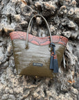 Midi Tote: Khaki Croc Print
