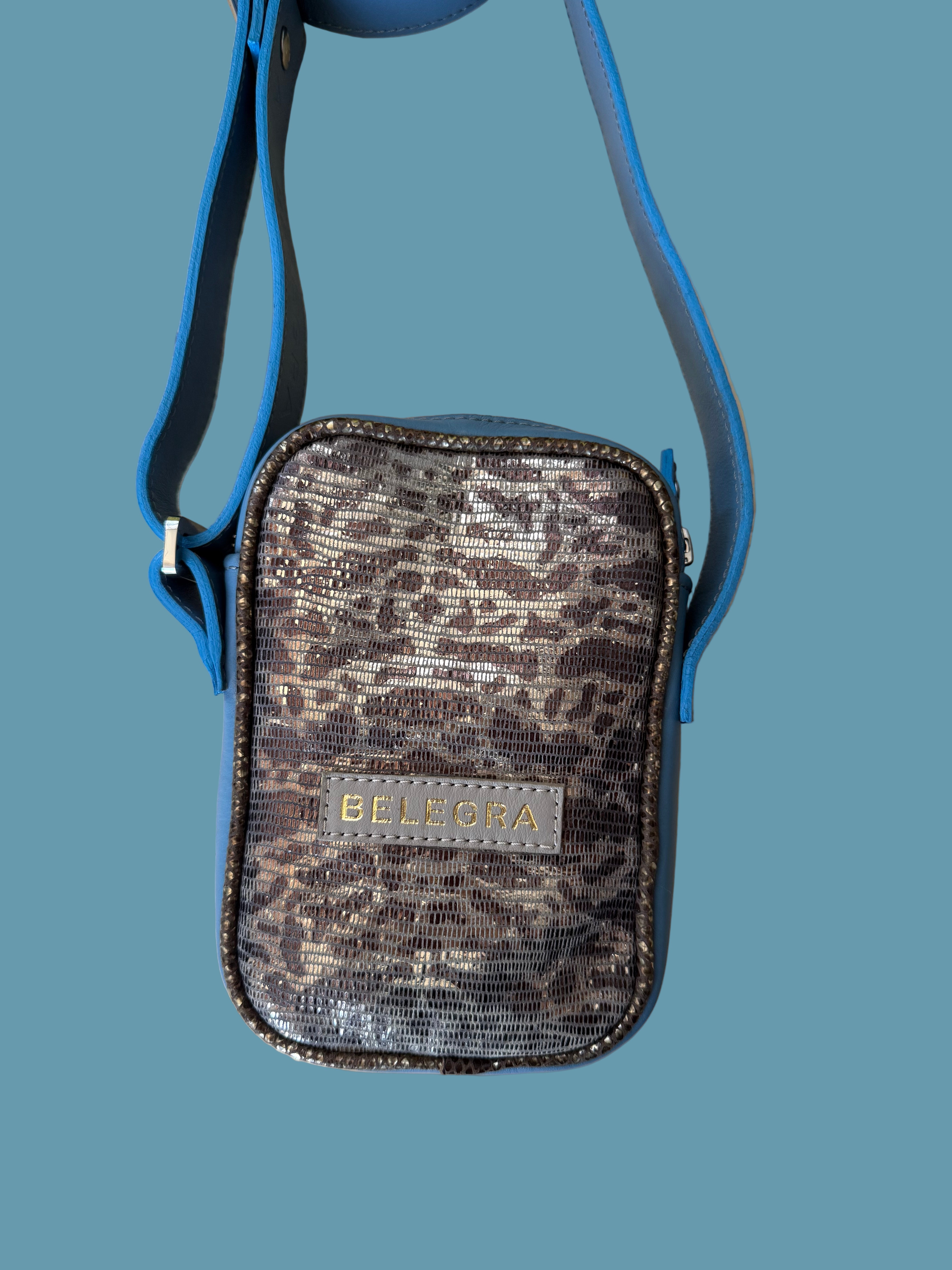 Wayfarer Utility Sling: Sky Blue & Leopard Shimmer