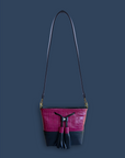 Mara Bucket: Deep Pink Croc Print & Navy