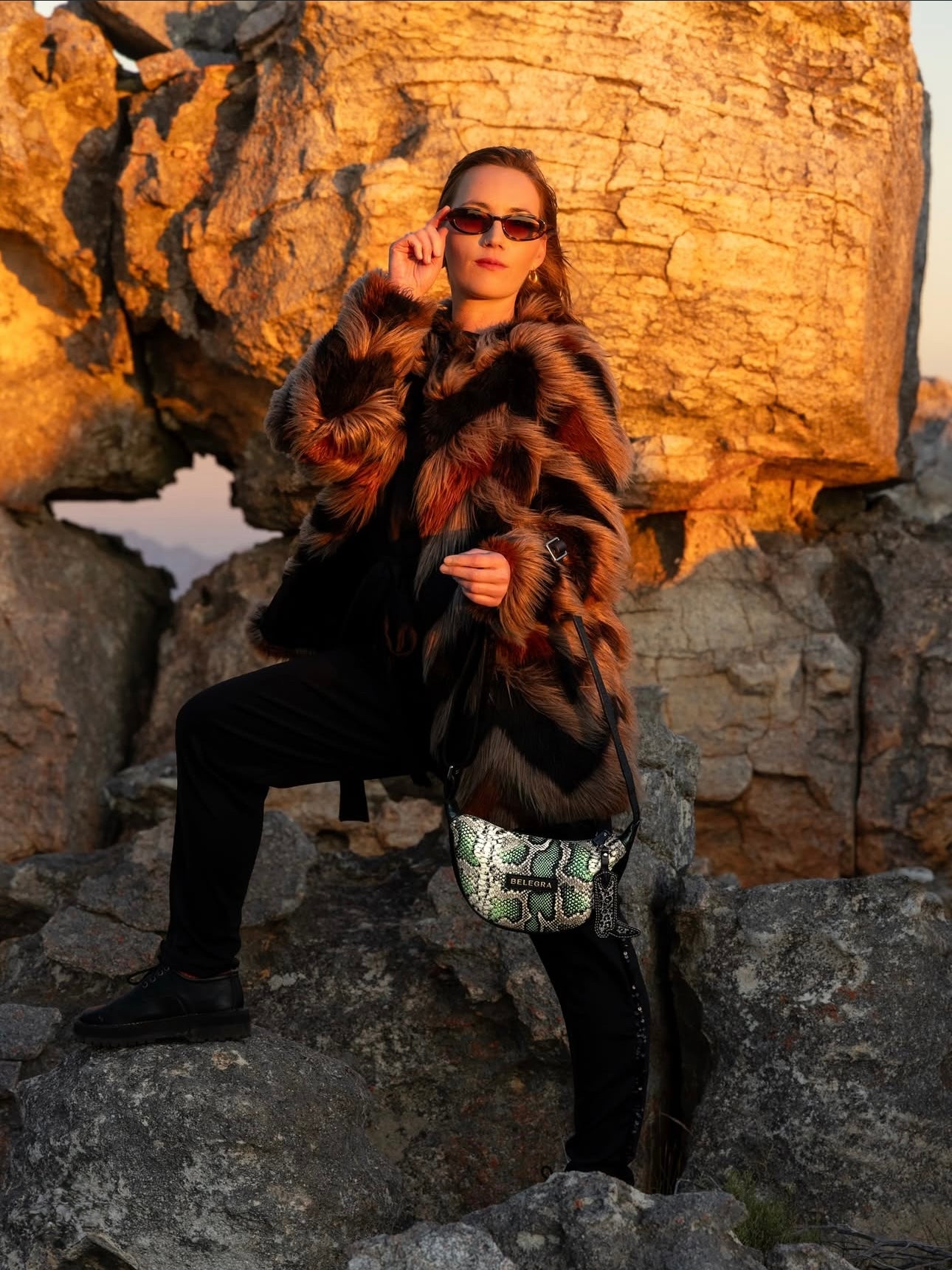 Echo Sling: Green Snake Print & Black