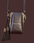 Crossbody Pouch Brown, Cobra Print & Suede