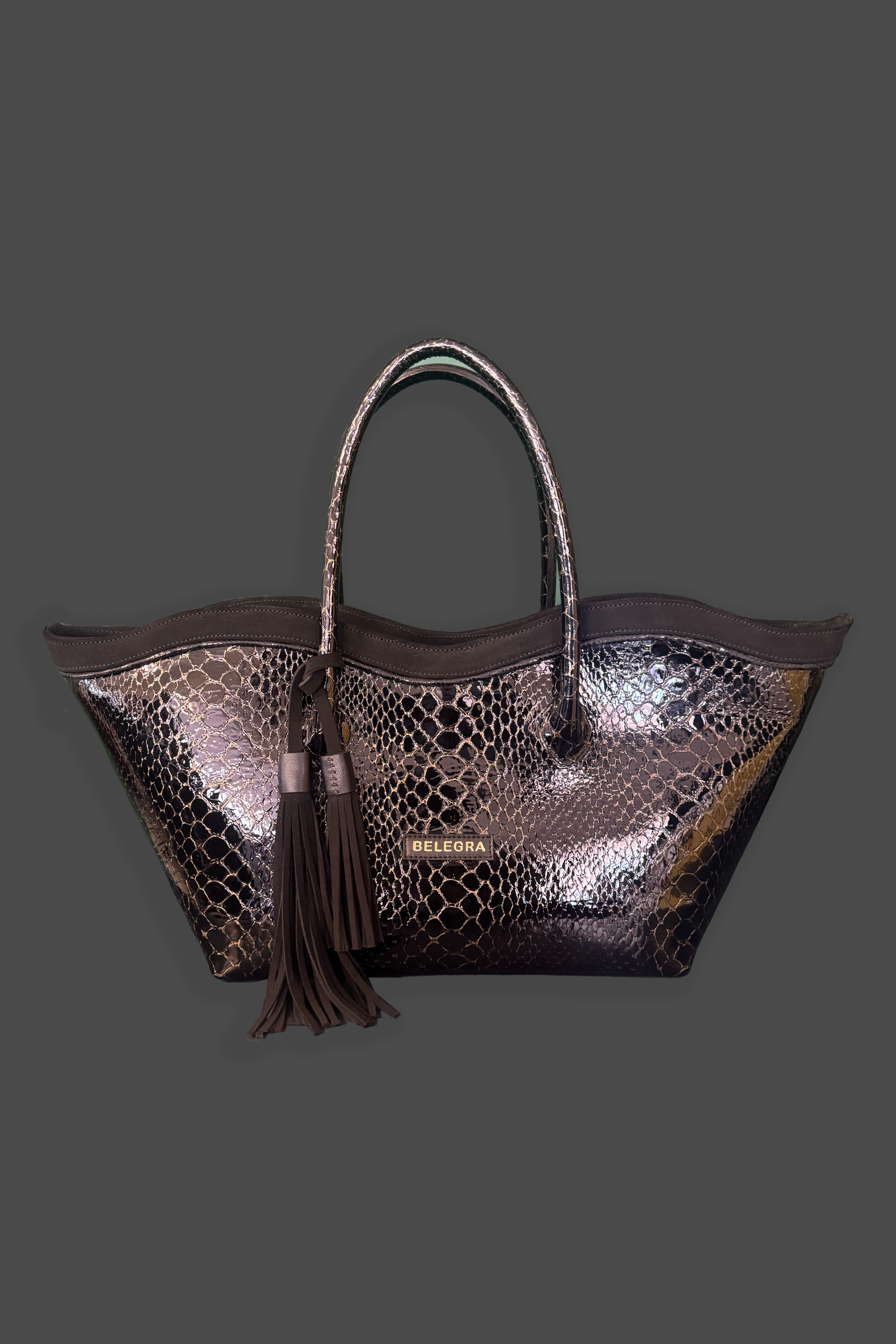 Le Brood Tote: Black Viper & Suede