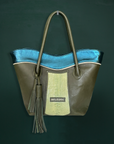 Midi Tote: Green & Ostrich Shin