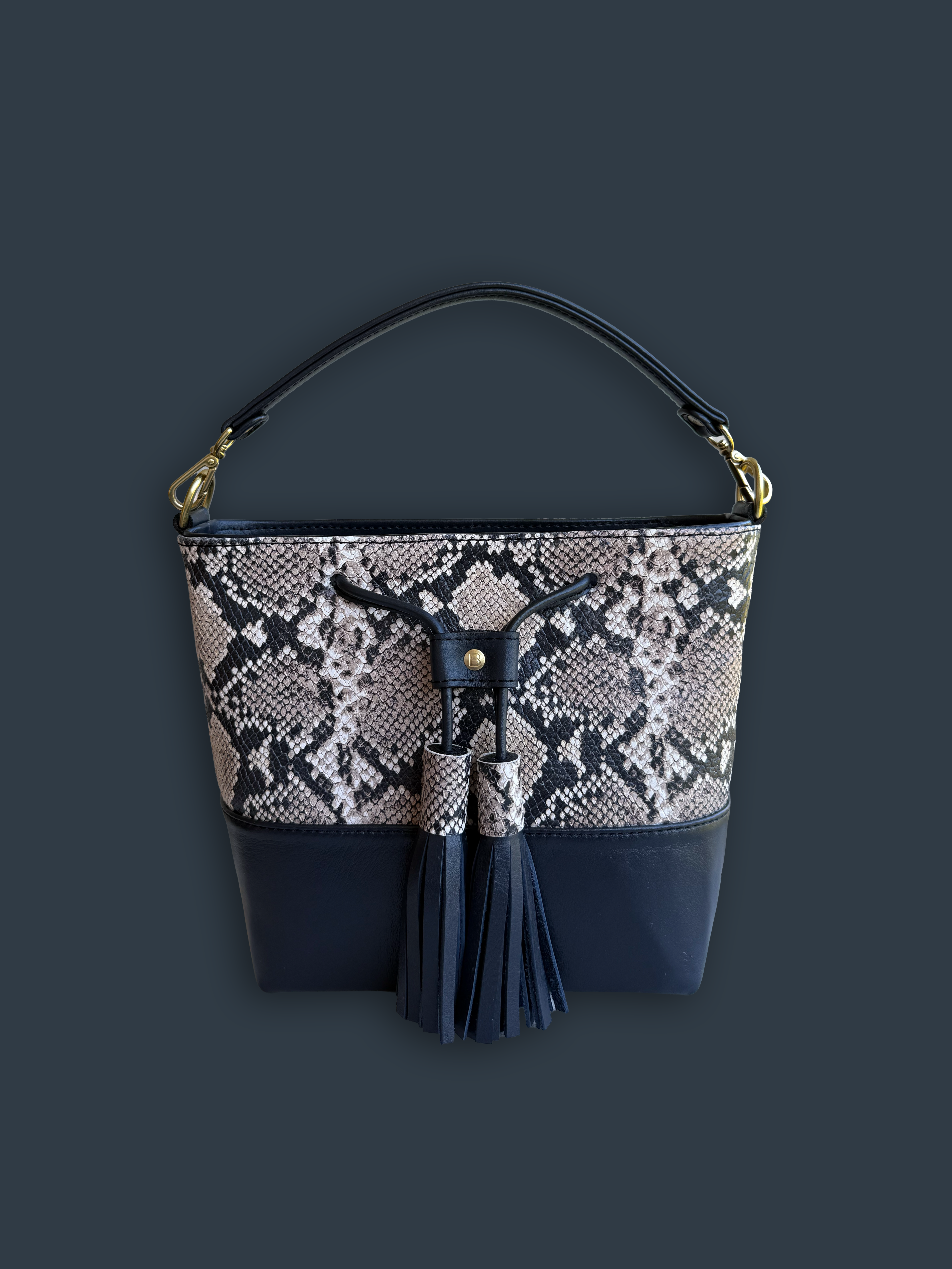 Mara Bucket: Snake Print & Navy