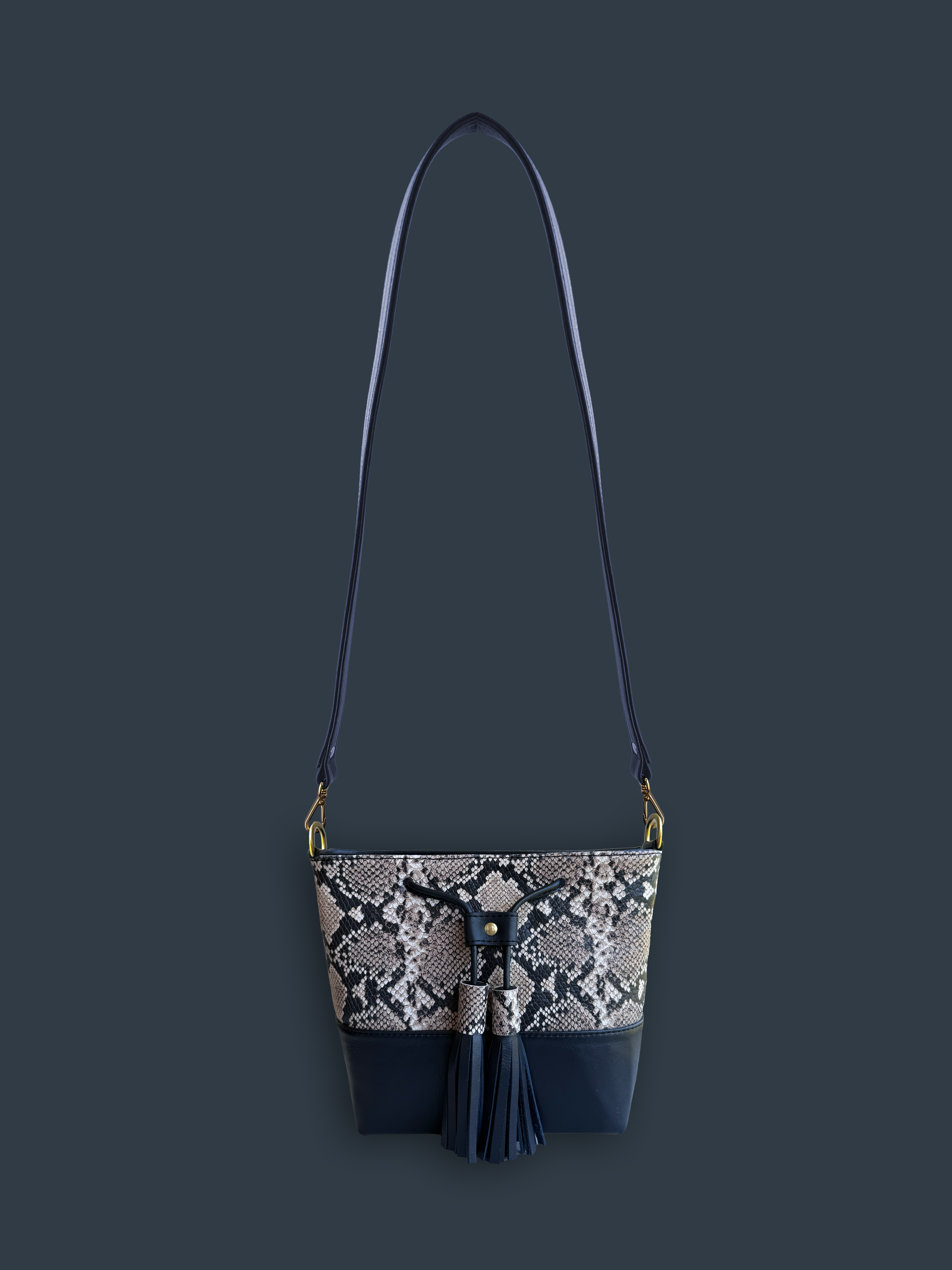 Mara Bucket: Snake Print & Navy