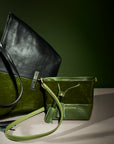 Amara Tote: Green Croc Print & Black