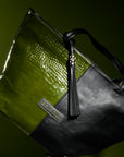 Amara Tote: Green Croc Print & Black