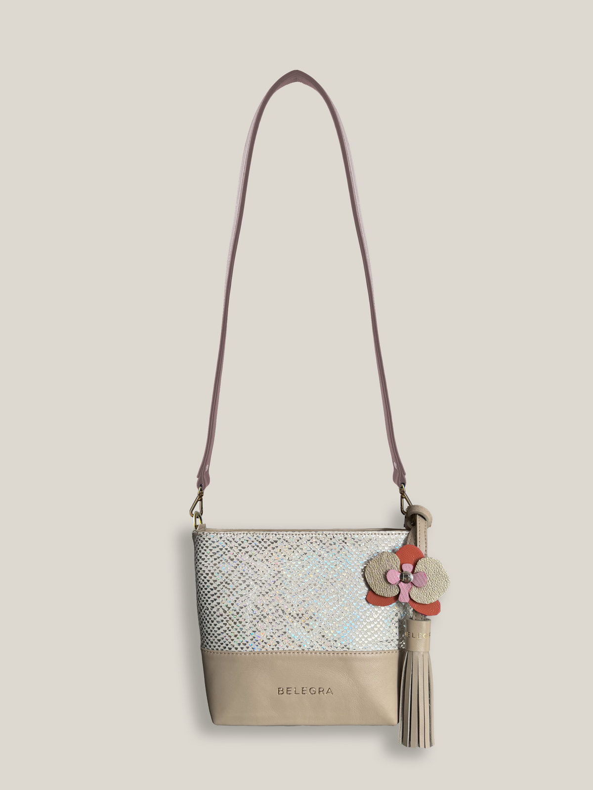 Mara Bag: Textured Silver & Taupe