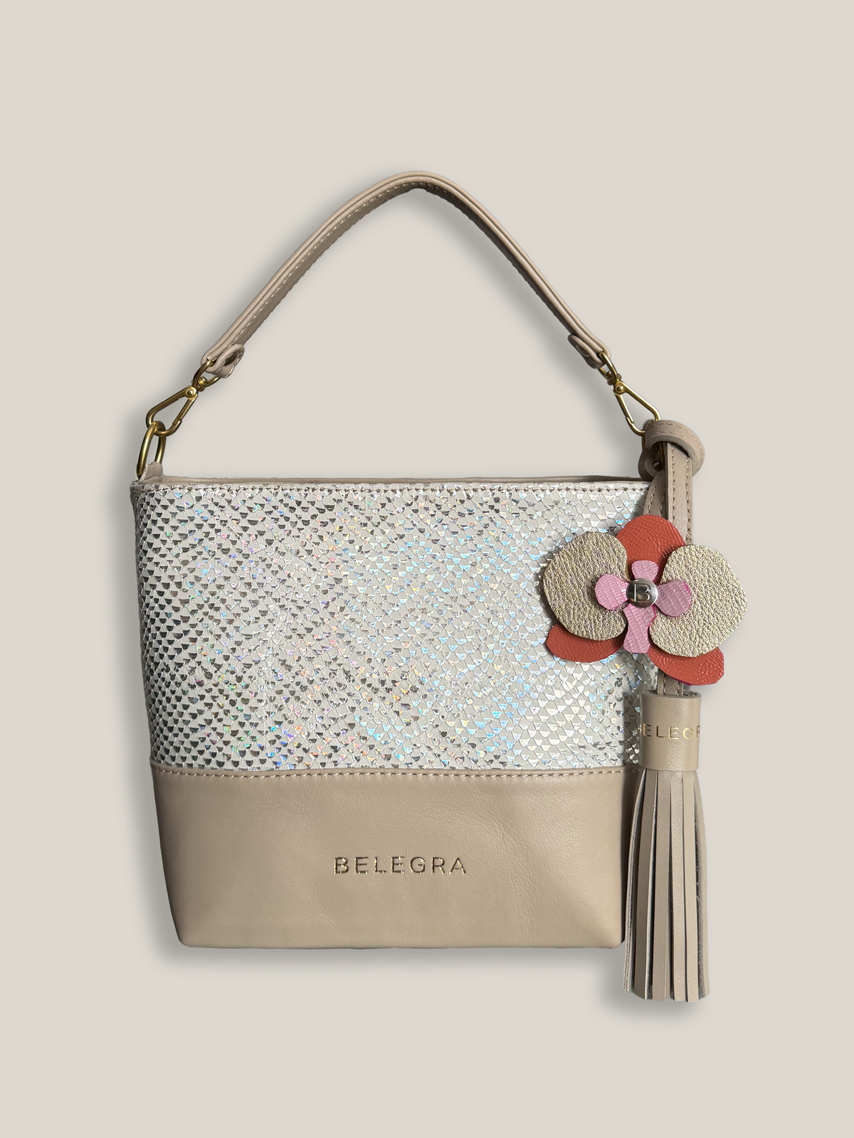 Mara Bag: Textured Silver & Taupe