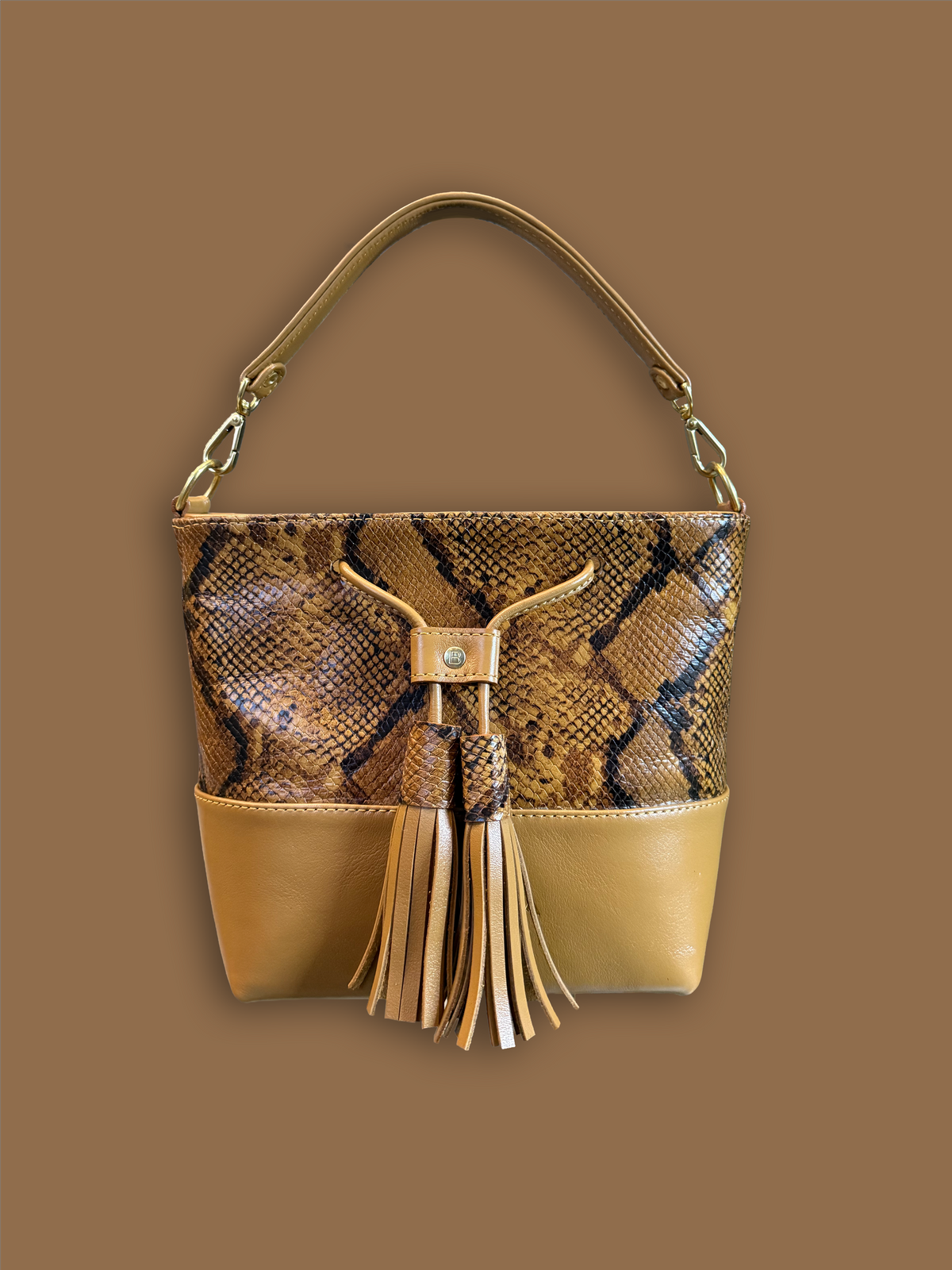 Mara Bucket: Snake Print & Tan