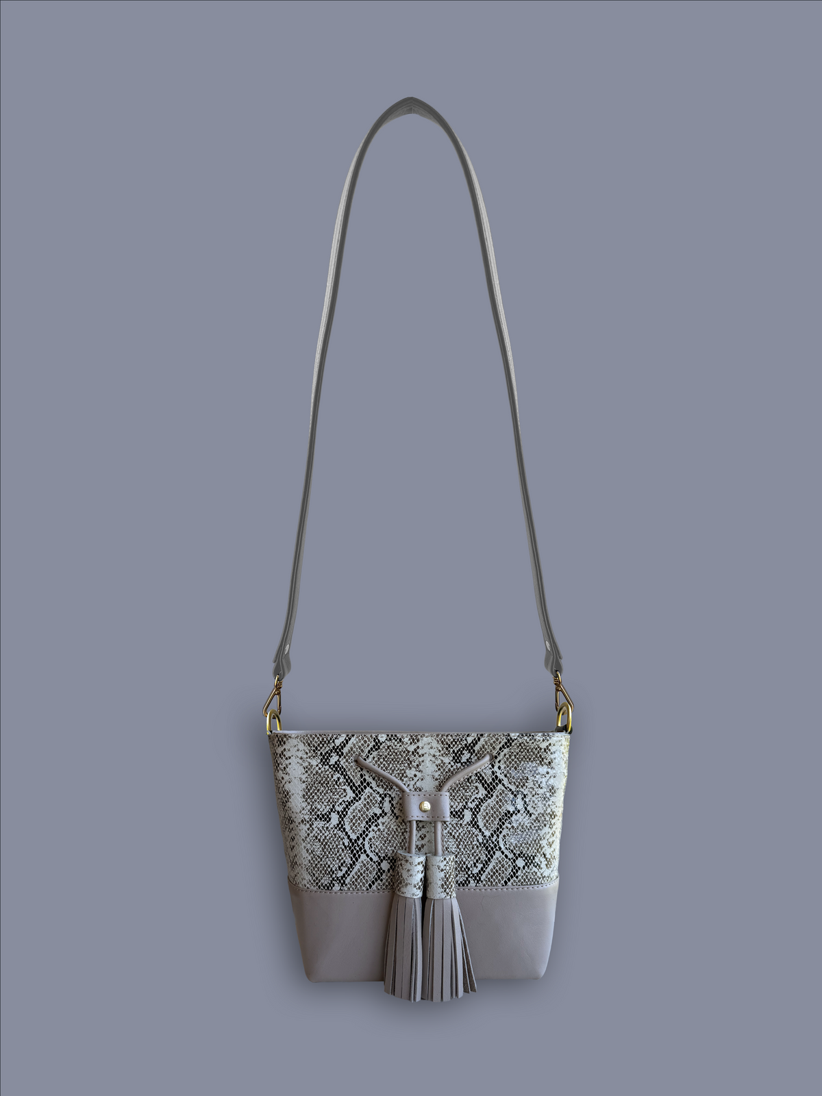 Mara Bucket: Snake Print & Taupe