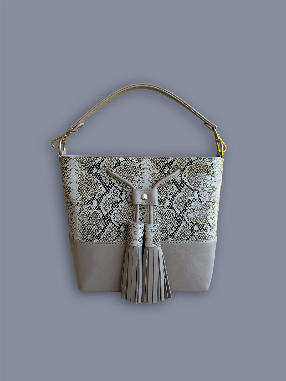 Mara Bucket: Snake Print & Taupe