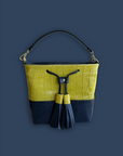 Mara Bucket: Yellow Croc Print & Navy