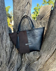 Amara Tote: Brown Suede & Black