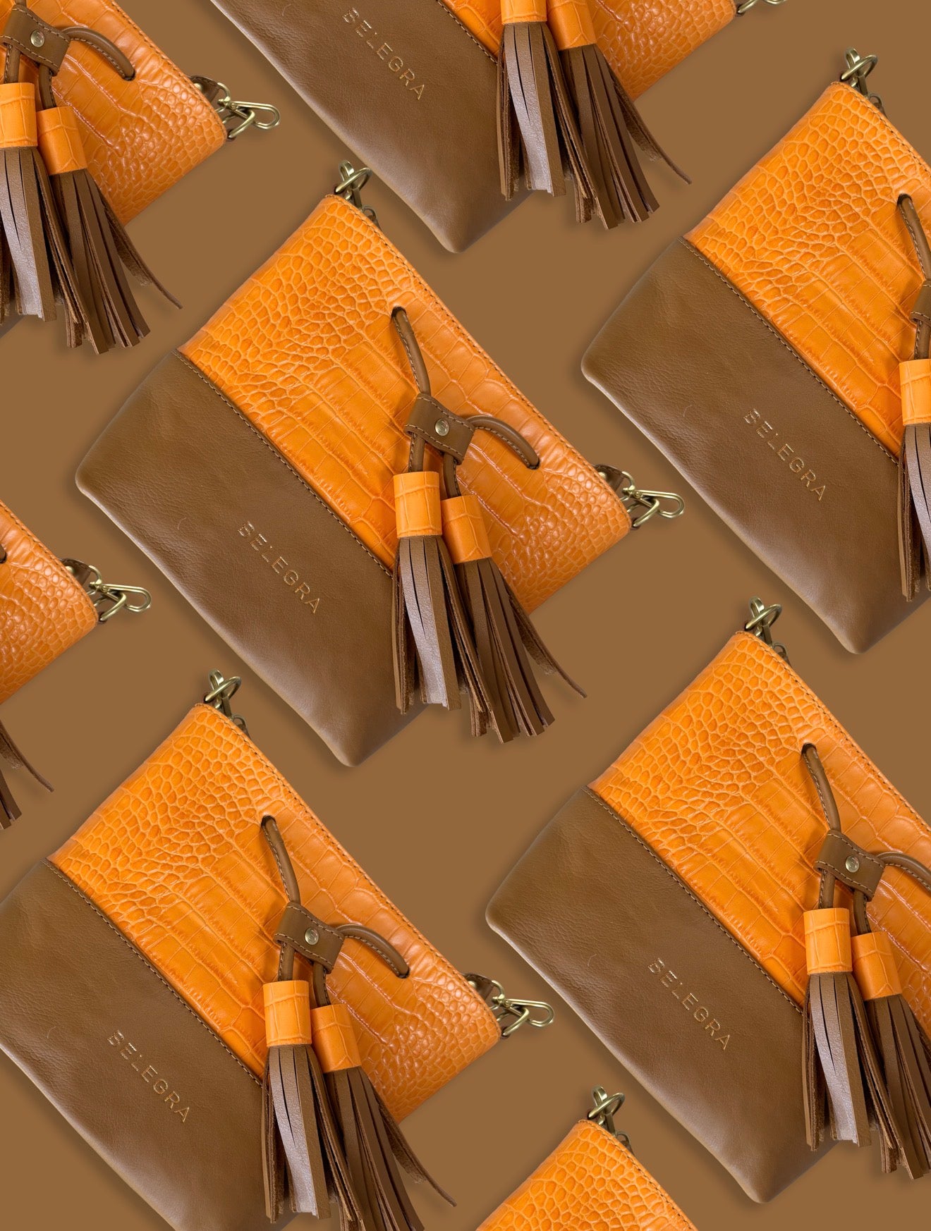 Mara Bucket: Orange Croc Print &amp; Tan