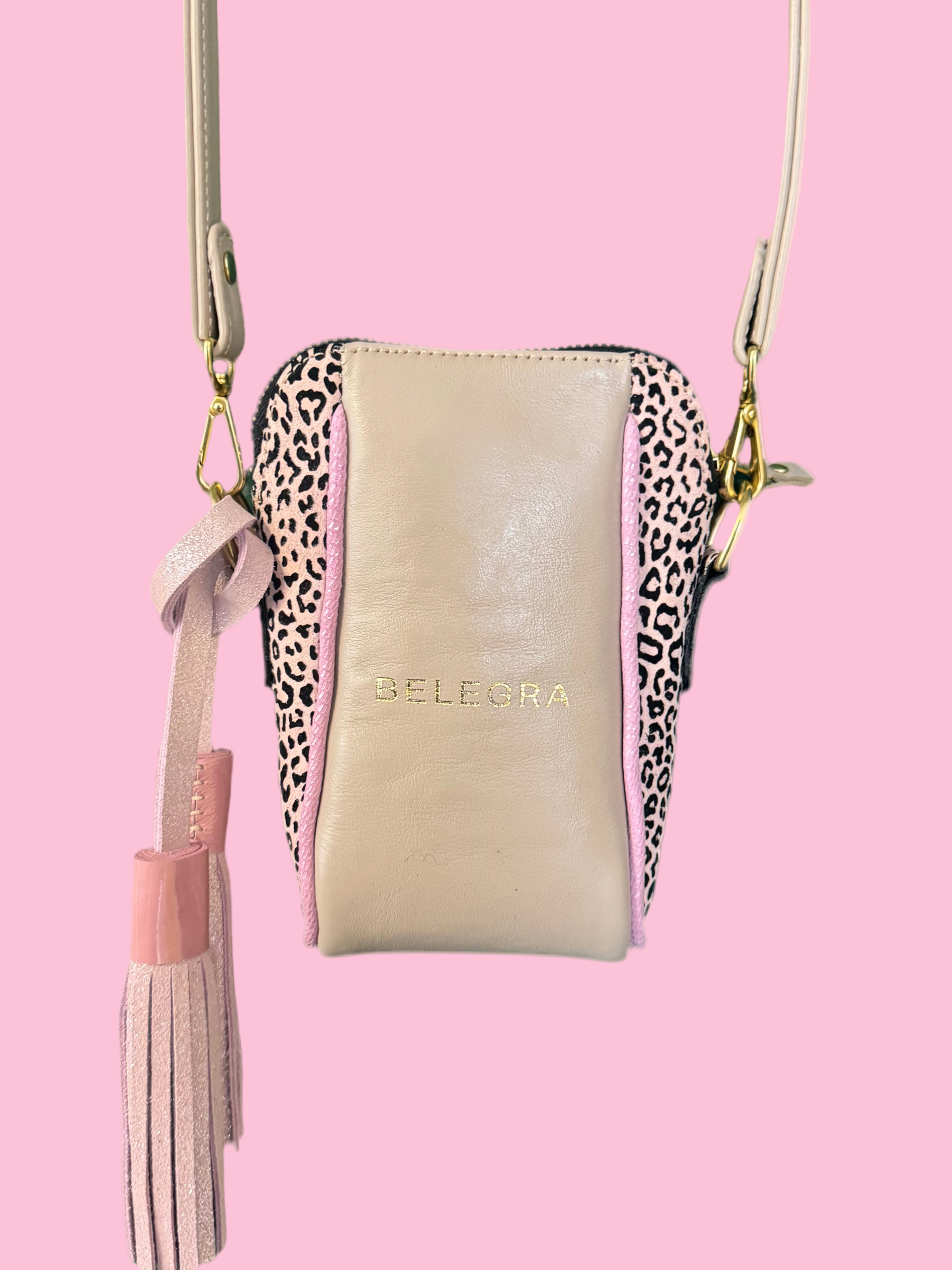 Crossbody Pouch Taupe &amp; Pink Leopard Print