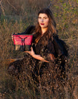 Mara Bucket: Deep Pink Croc Print & Navy