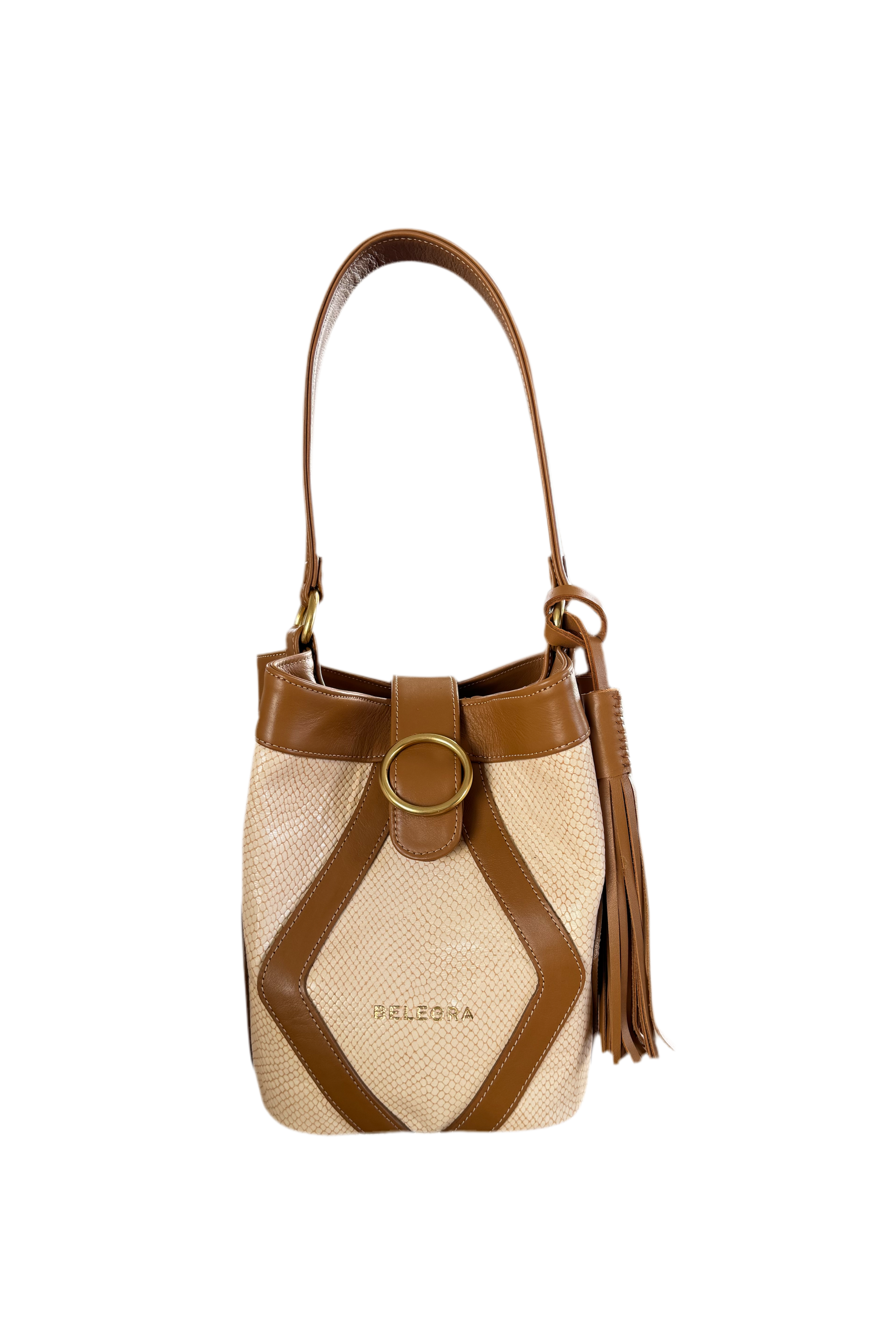 Matriarch Bucket Bag Cream Snake Print &amp; Tan