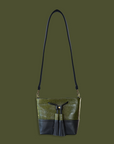 Mara Bucket: Navy & Green Ostrich Print