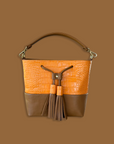 Mara Bucket: Orange Croc Print & Tan