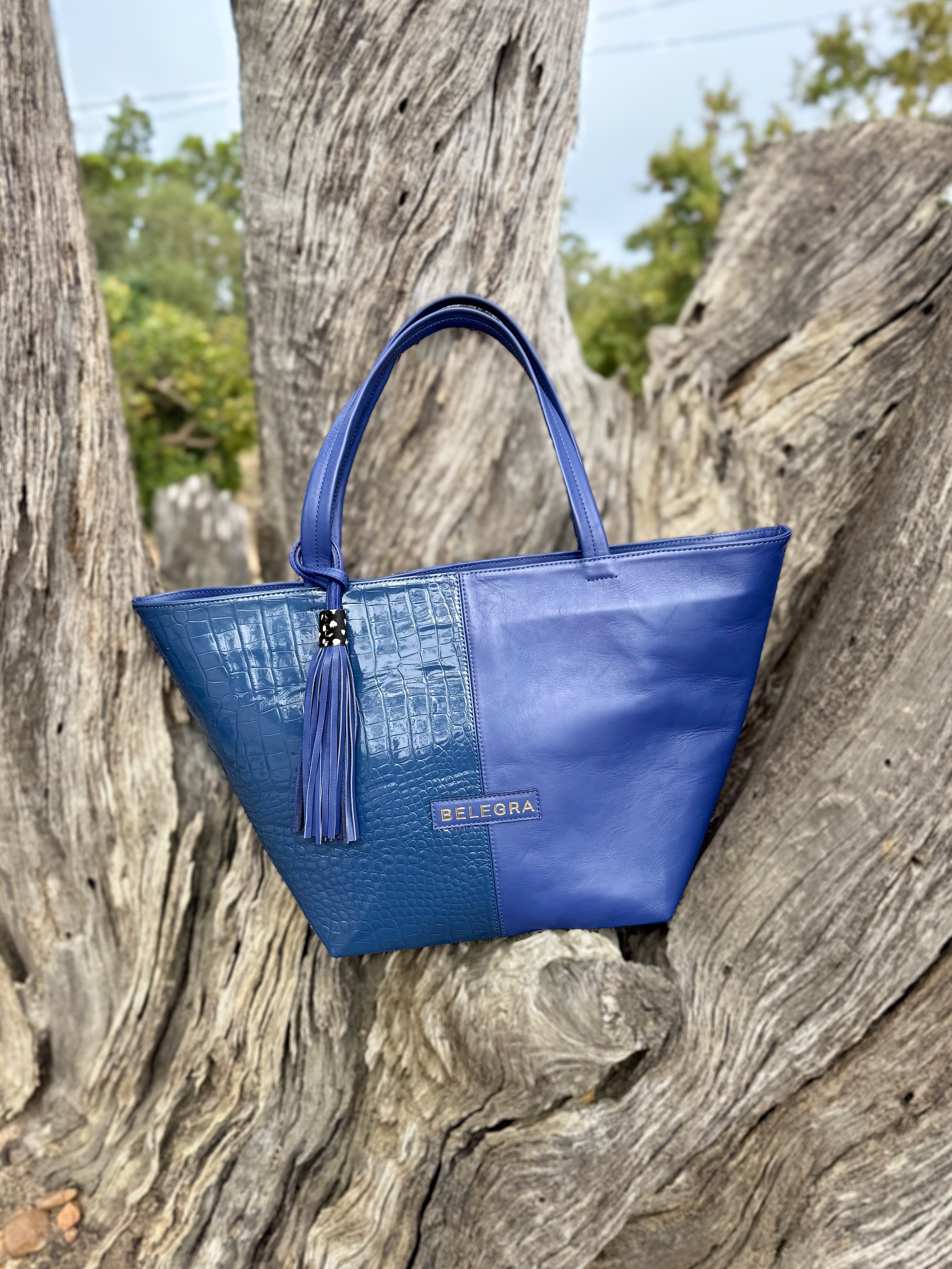 Amara Tote: Indigo &amp; Blue Croc Print
