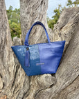 Amara Tote: Indigo & Blue Croc Print