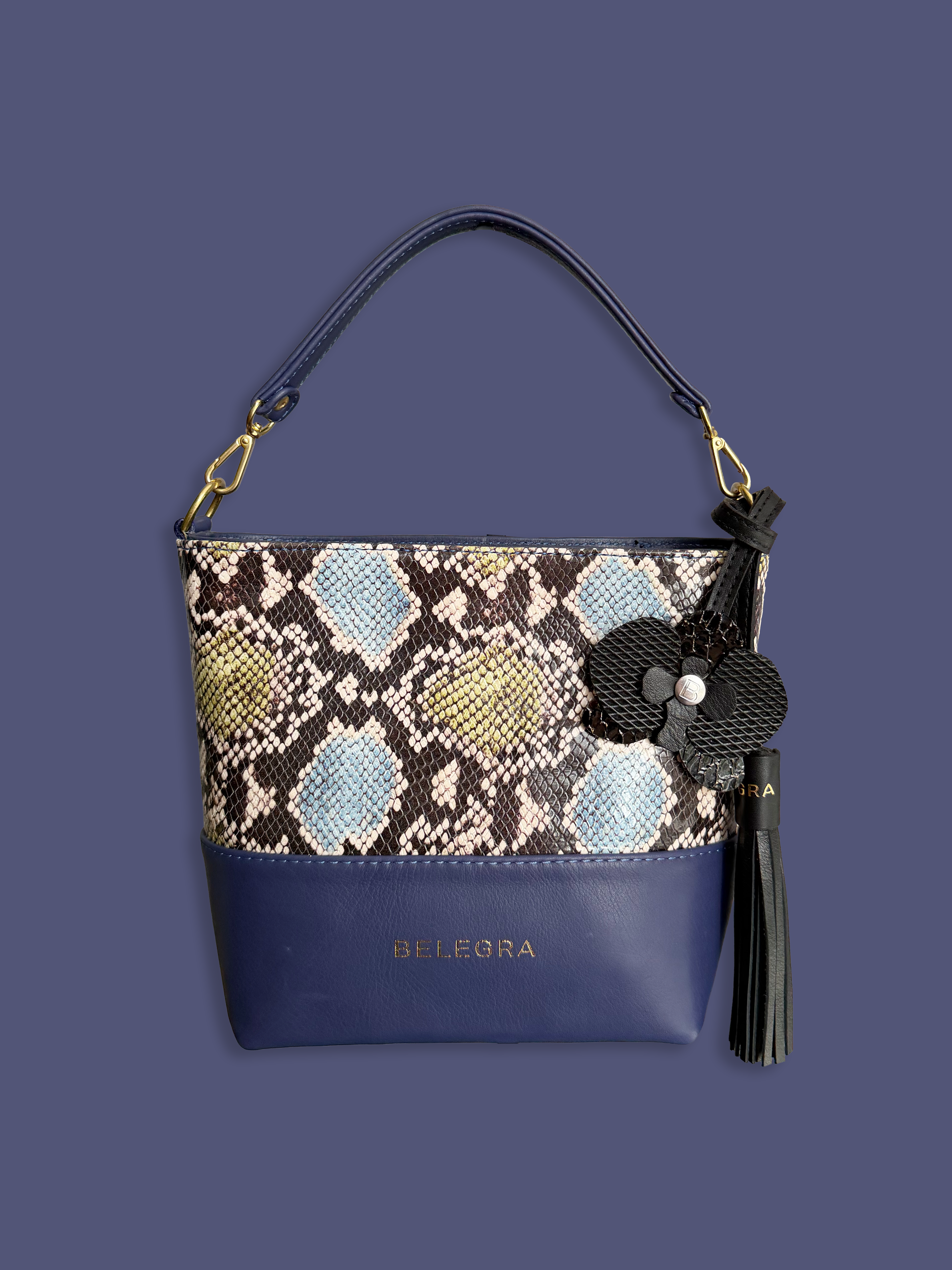 Mara Bag: Pink Snake Print &amp; Indigo