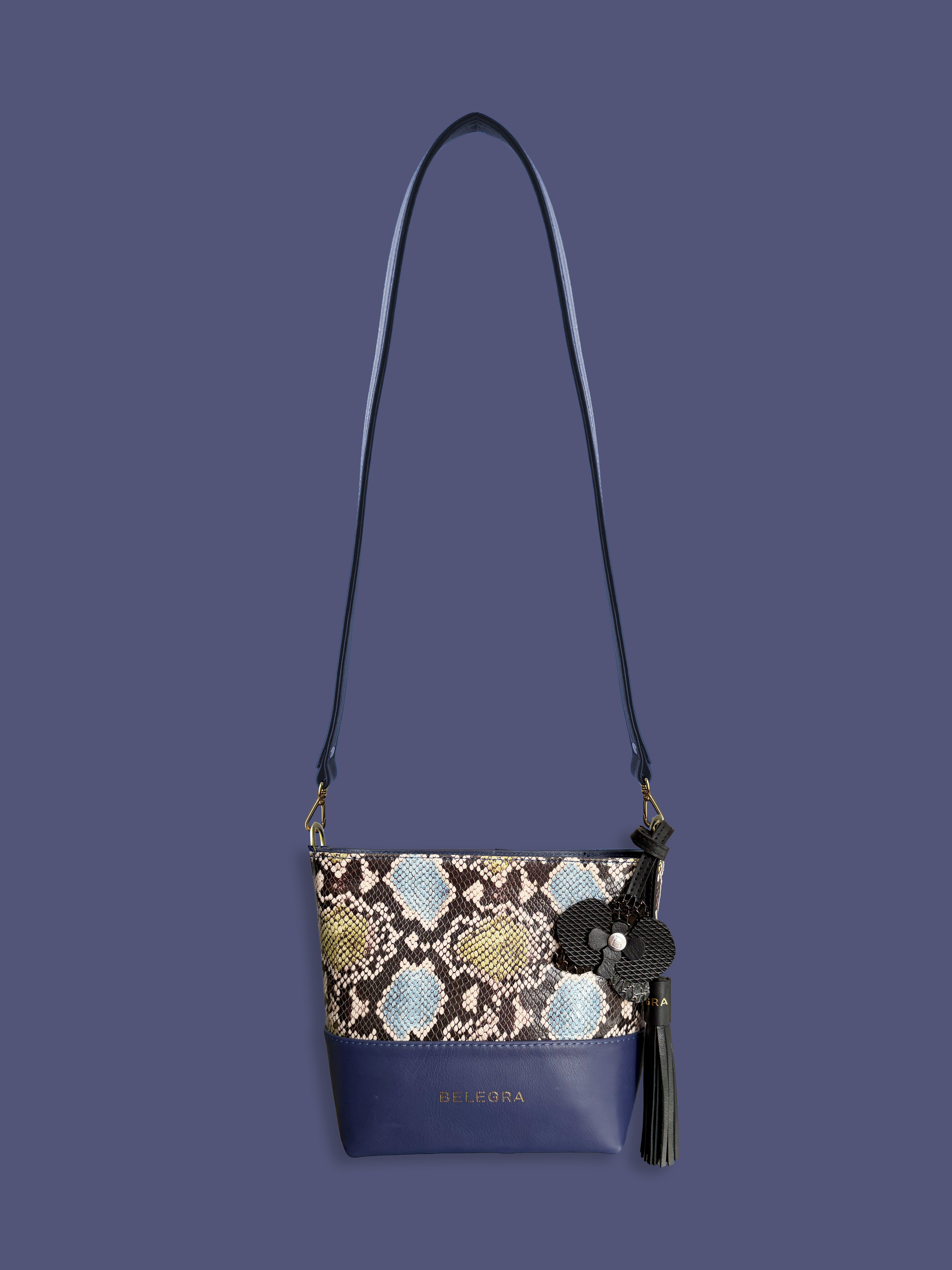 Mara Bag: Pink Snake Print &amp; Indigo