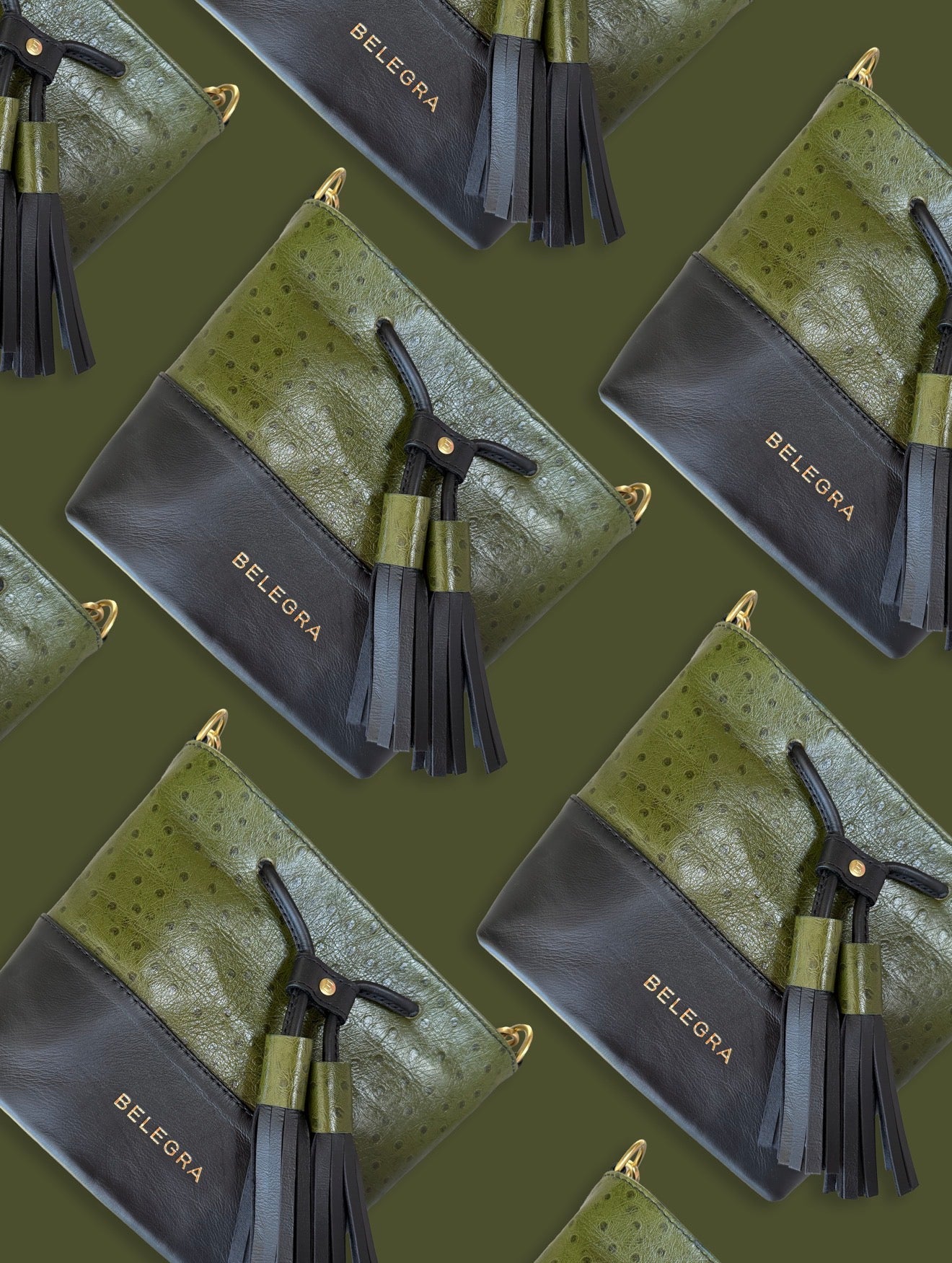 Mara Bucket: Navy &amp; Green Ostrich Print