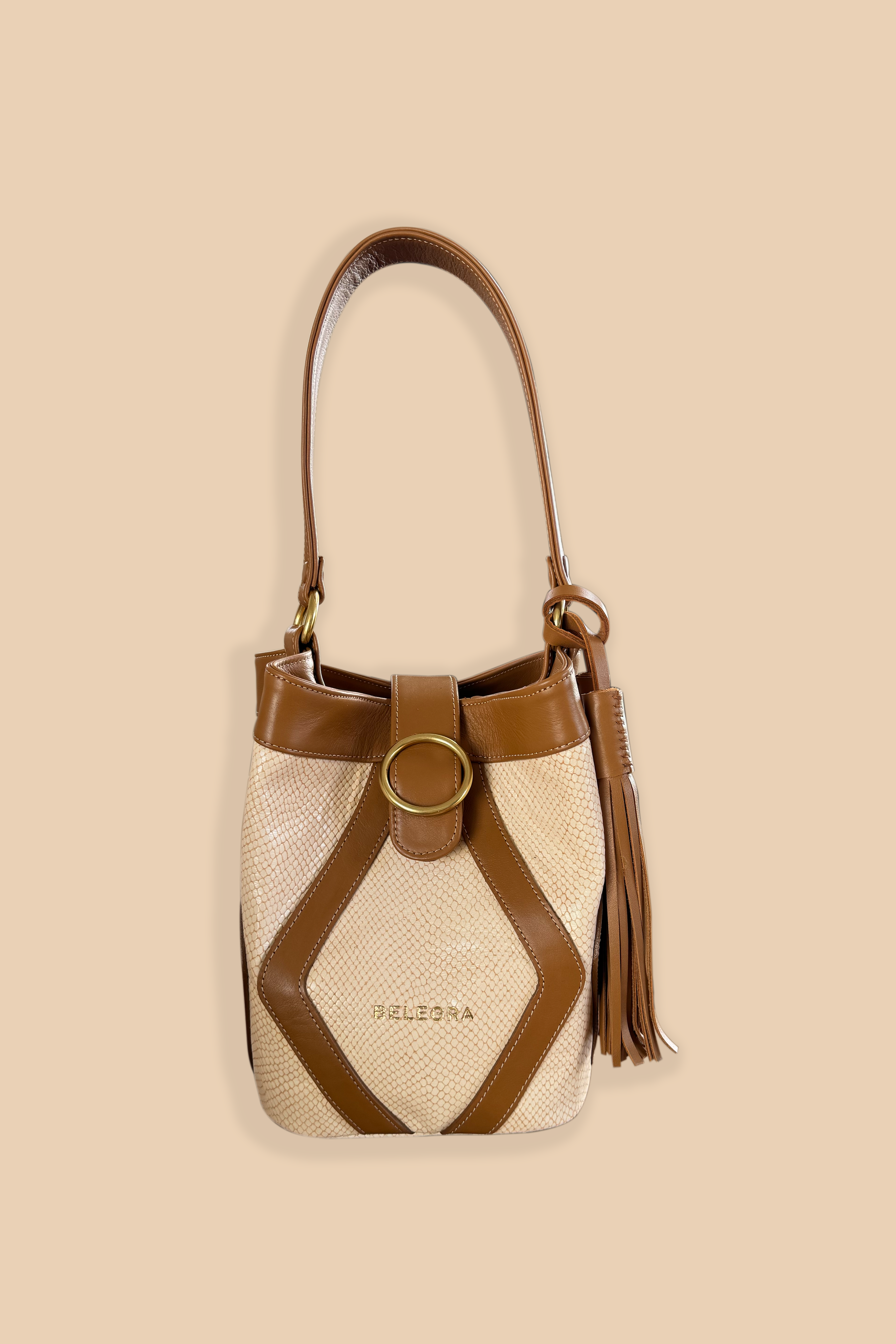 Matriarch Bucket Bag Cream Snake Print &amp; Tan