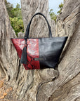 Amara Tote: Black & Shimmer Red Snake Print