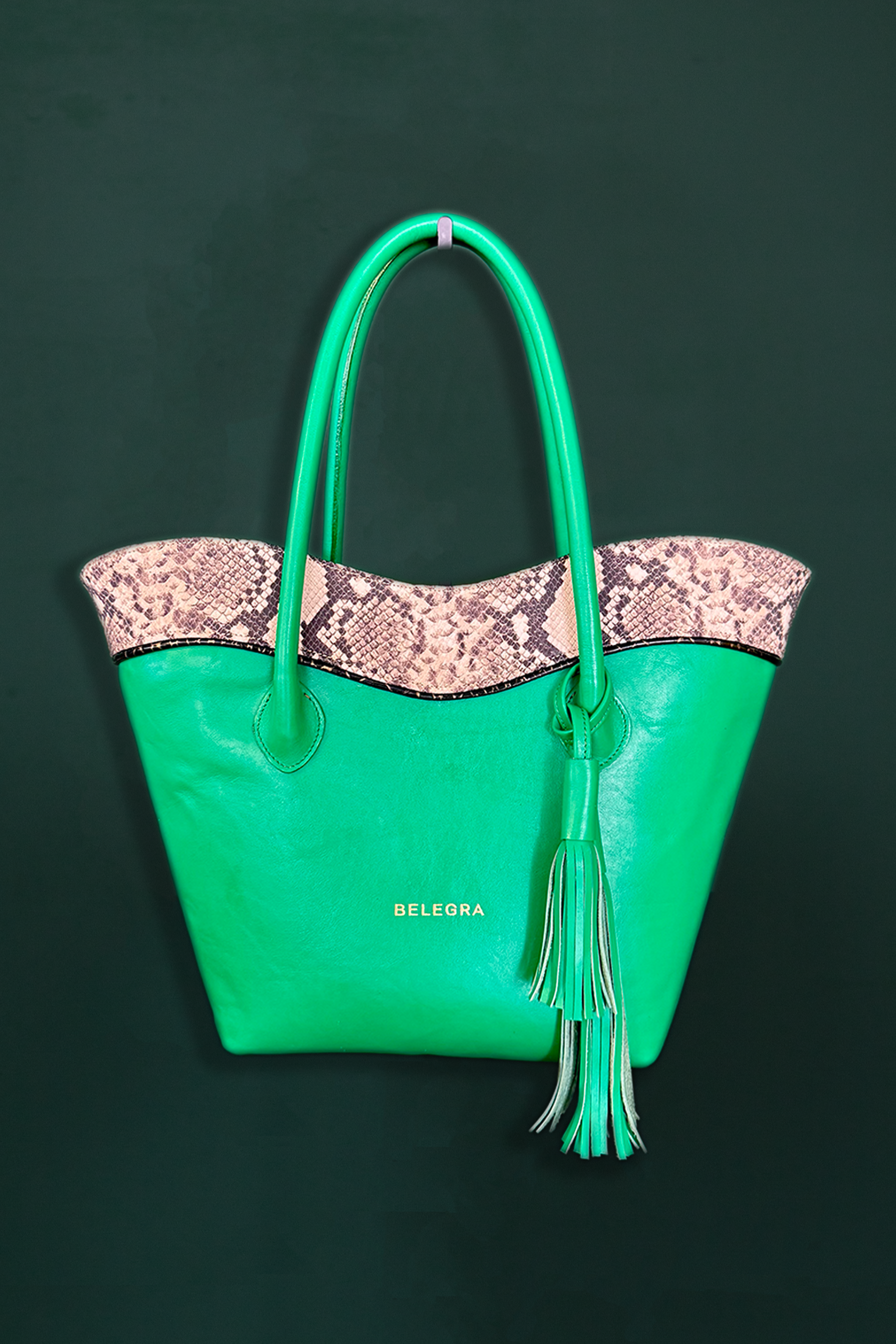 Midi Tote: Green &amp; Snake Print