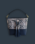 Mara Bucket: Snake Print & Navy