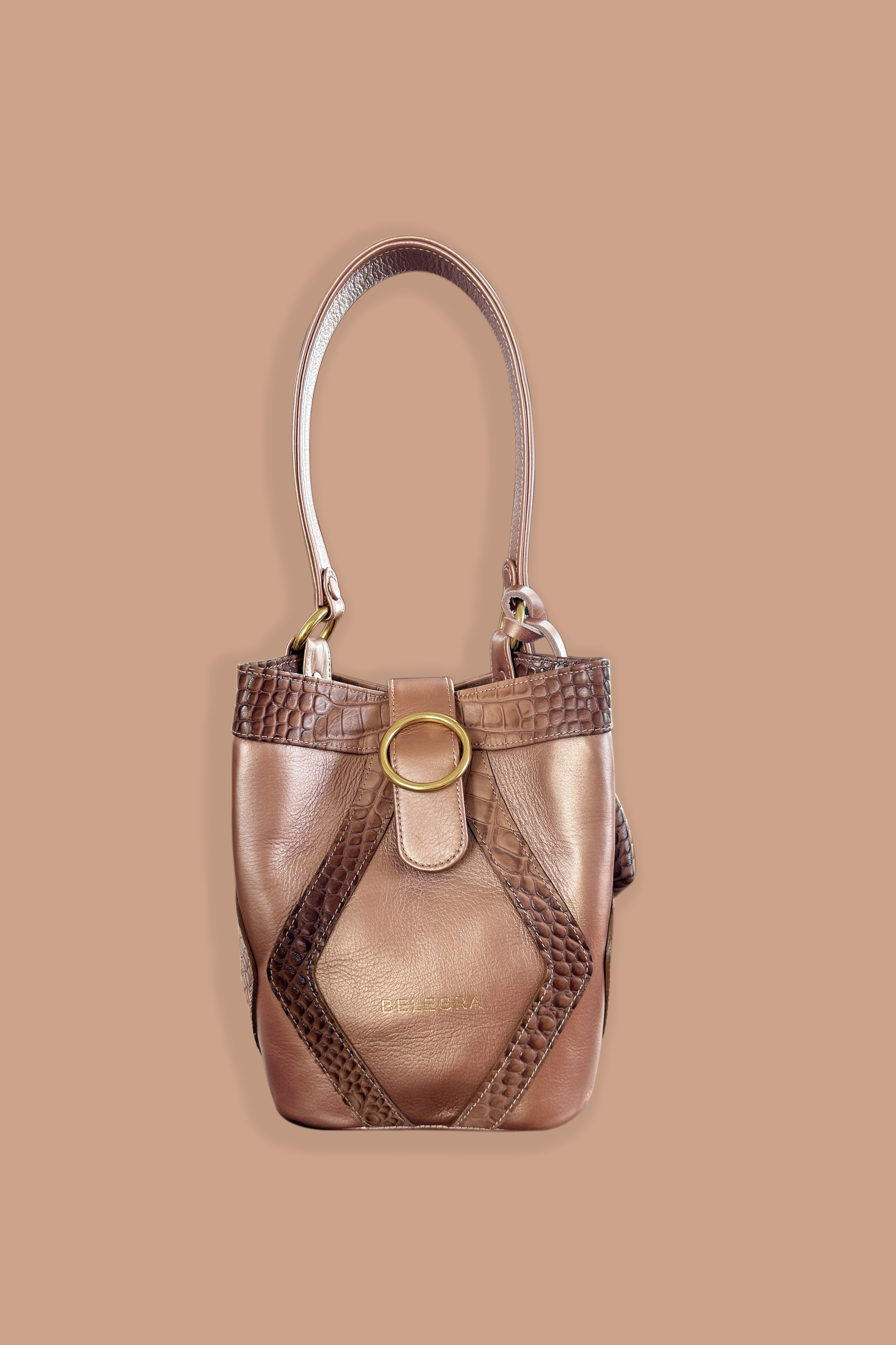 Matriarch Bucket Bag Rose Gold &amp; Blush Croc Print