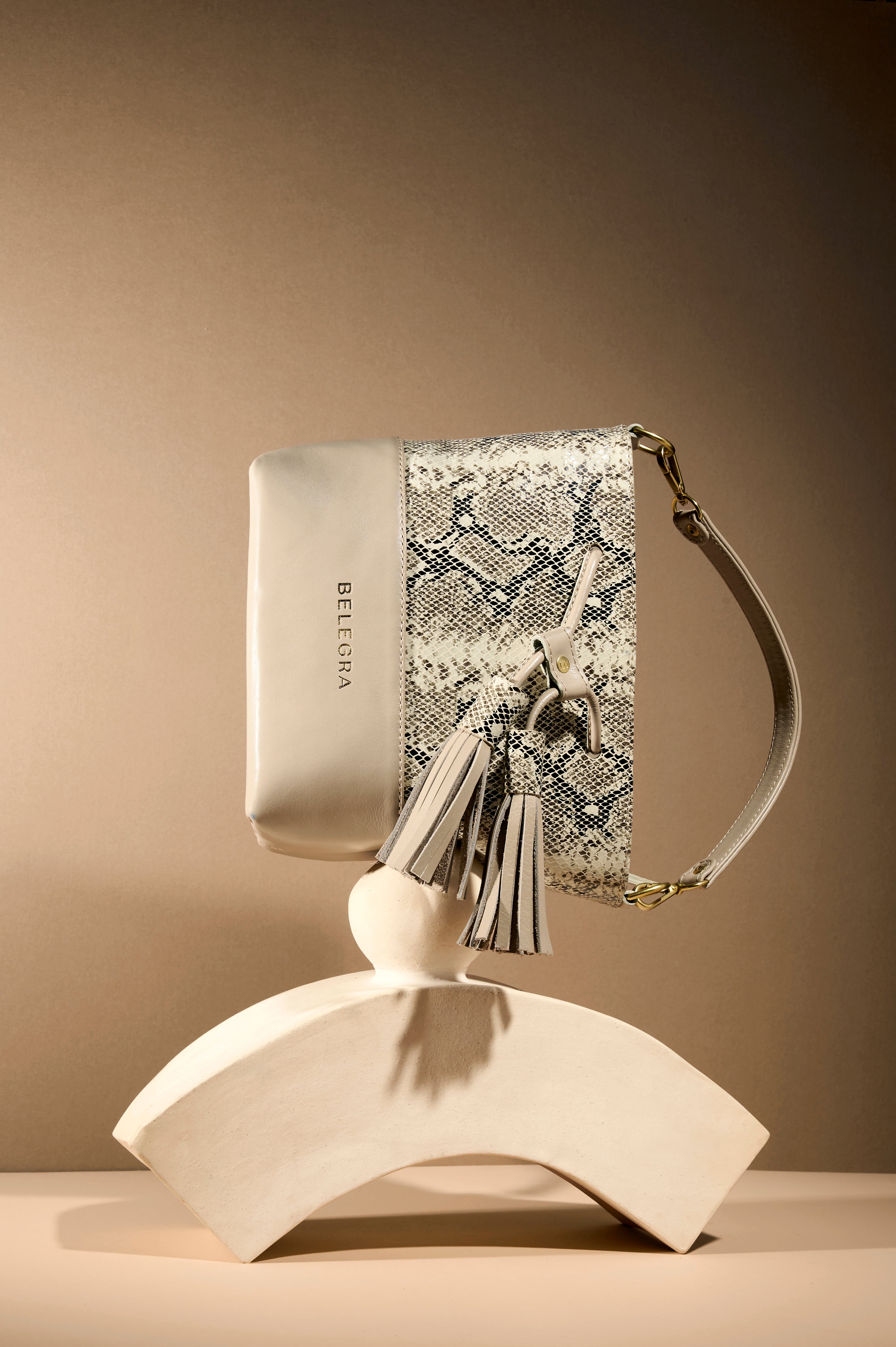 Mara Bucket: Snake Print &amp; Taupe