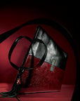 Amara Tote: Black & Deep Red Lizard Print