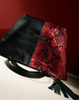 Amara Tote: Black & Shimmer Red Snake Print