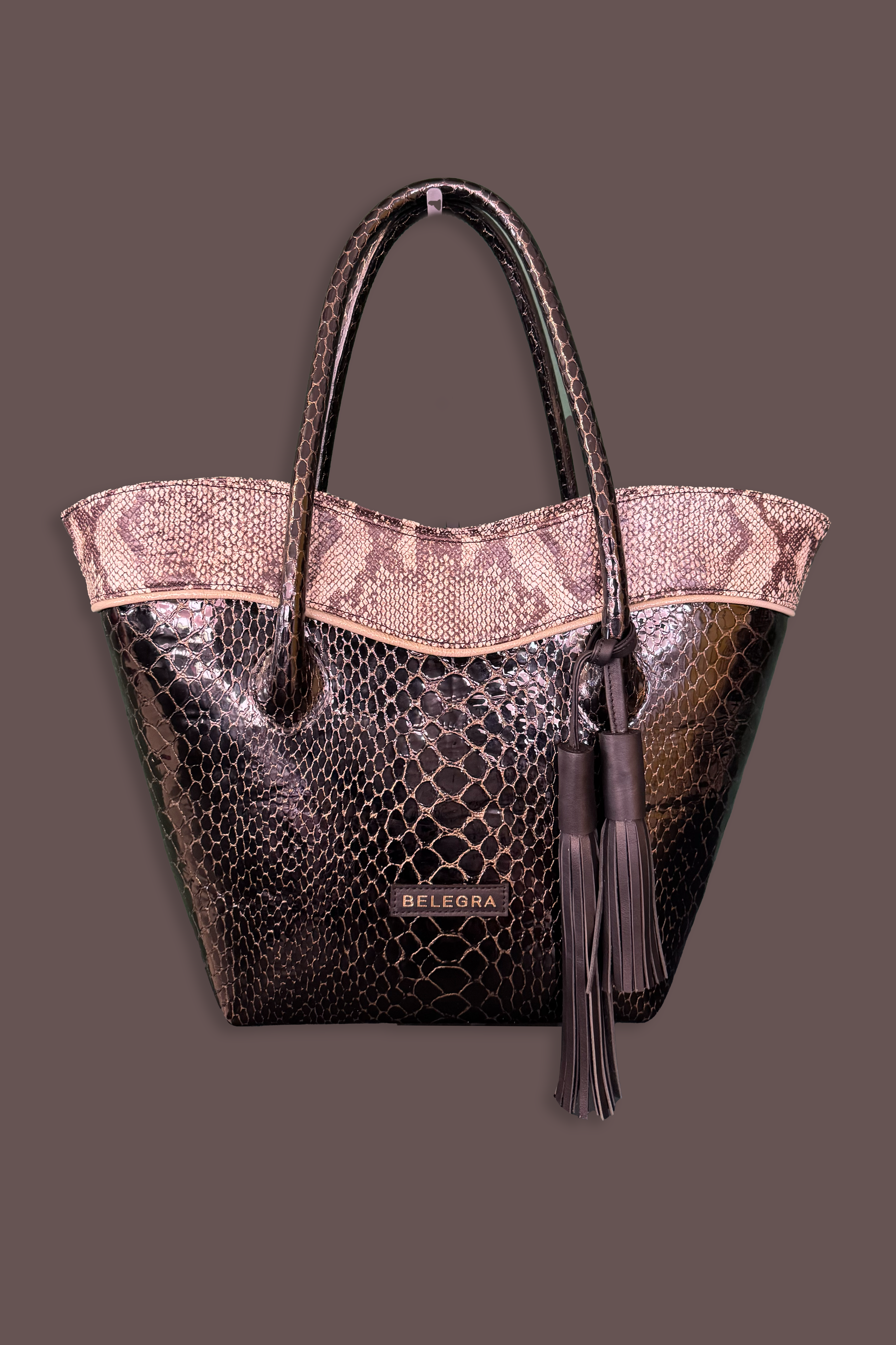 Midi Tote: Black Viper &amp; Snake Print