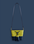 Mara Bucket: Yellow Croc Print & Navy