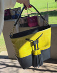 Mara Bucket: Yellow Croc Print & Navy