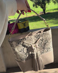 Mara Bucket: Snake Print & Taupe