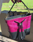 Mara Bucket: Deep Pink Croc Print & Navy