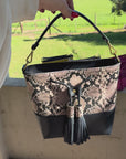 Mara Bucket: Snake Print & Navy