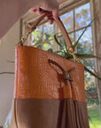 Mara Bucket: Orange Croc Print & Tan