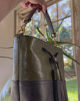 Mara Bucket: Navy & Green Ostrich Print