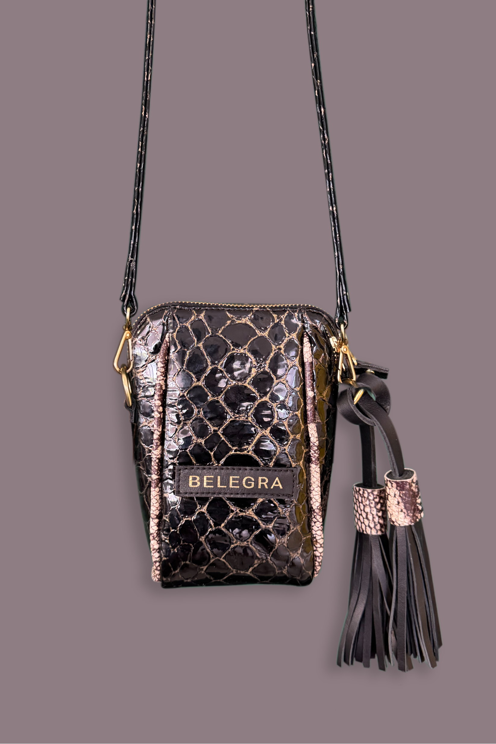 Crossbody Pouch Black &amp; Snake Print